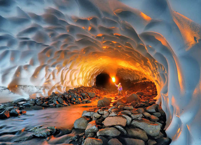 Image 1 -- An illuminated snow tunnel in Russia
