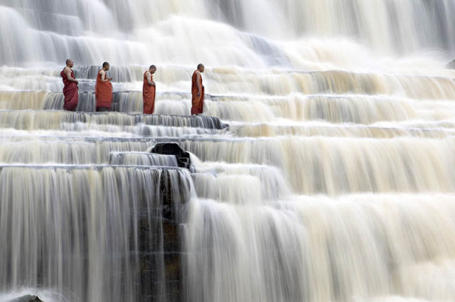 Image 14 -- Meditating monks at Pongour Falls