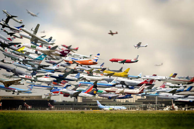 Image 35 -- Striking artistry of multiple takeoffs at Hannover Airport