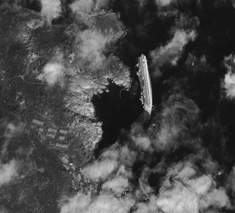 Image 45 -- Capsized cruise ship Costa Concordia from space